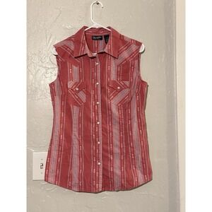 Wrangler Retro Womens Sleeveless Pearl Snap Geometric Aztec Western Shirt Sz M